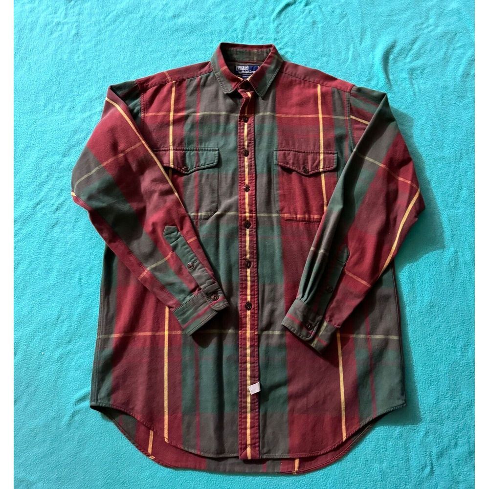 Polo by Ralph Lauren Red and Green Plaid Casual Button Down Shirt